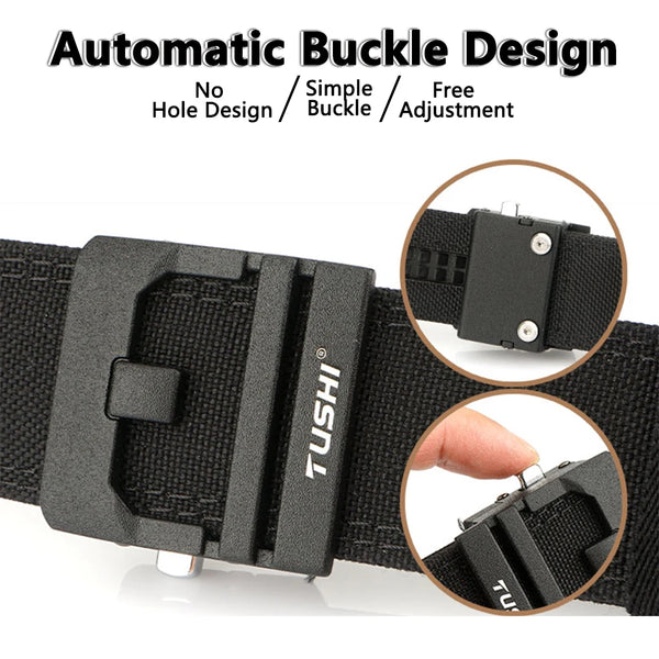 TUSHI Official Genuine Men's Military Tactical Belt 1100D Thick Nylon Alloy Automatic Buckle IPSC Gun Belt Casual Girdle Male