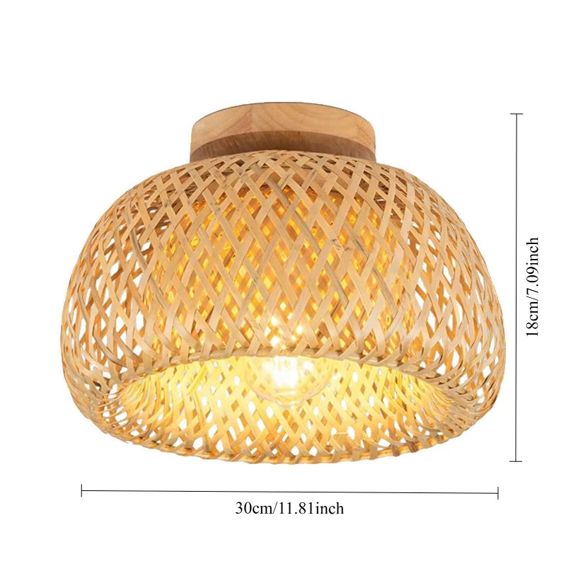 JOYINLED Bamboo Ceiling Light Semi Flush Mount Ceiling Lamp Handmade Boho Light Chandelier Farmhouse Light Fixtures 30/38CM
