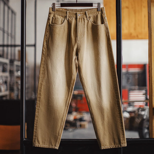 ខោខូវប៊យ Maden ទំហំ 13.8oz លាងសម្អាត Selvedge Denim សម្រាប់បុរស ខោ Khaki Chino ខោរលុងសម្រាប់រដូវផ្ការីក រដូវស្លឹកឈើជ្រុះ