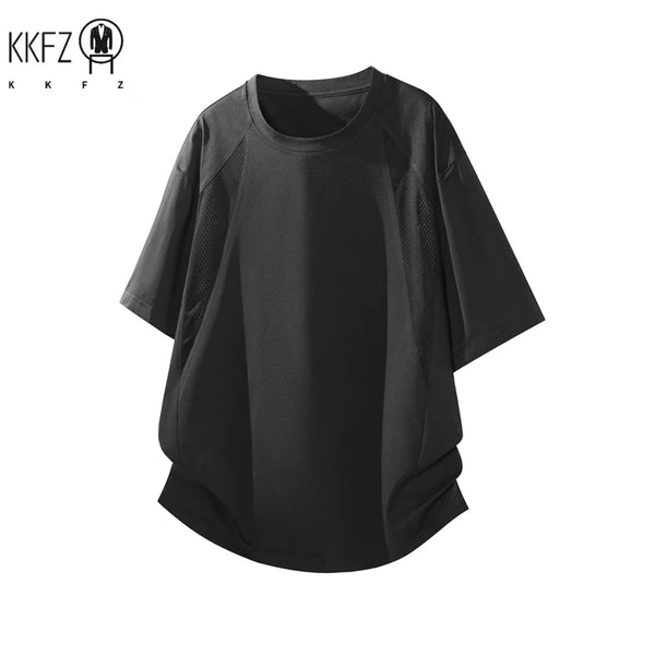 Mens Loose Curved Hem Athletic Top Raglan Short Sleeve Mesh Spliced Quick Dry T Shirt For Gym Training Travel Outdoor Scenarios