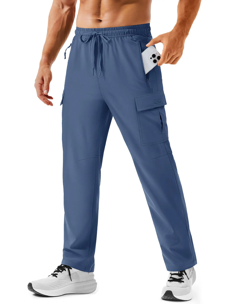 TACVASEN Men's Hiking Cargo Pants with Zipper Pockets Lightweight Quick Dry Water Resistant Travel Athletic Casual Fishing Pants
