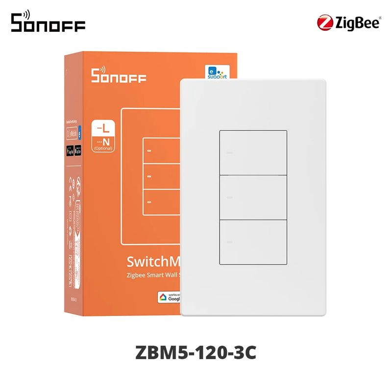 SONOFF ZBM5-120 Zigbee Smart Wall Switch Voice Control via eWeLink App Alexa Google No Neutral Wire Relay Detach Smart Scene