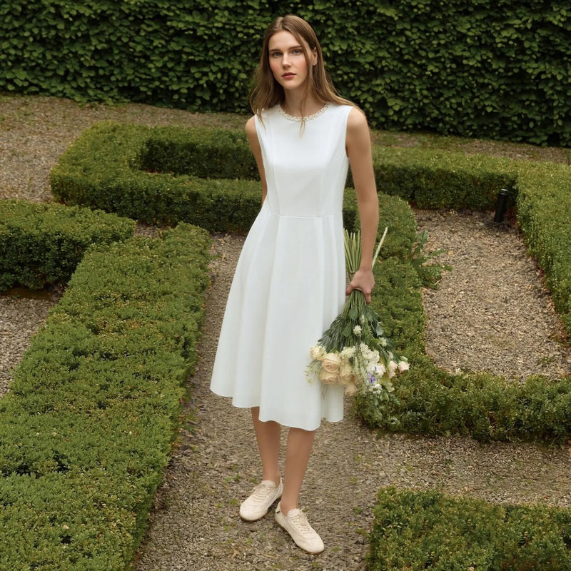 Amii Sleeveless Dress Woman 2026 Summer New O-Neck Ribbon Trim Elegant Office Fitted Waist Midi Women's Casual Dresses 12622157
