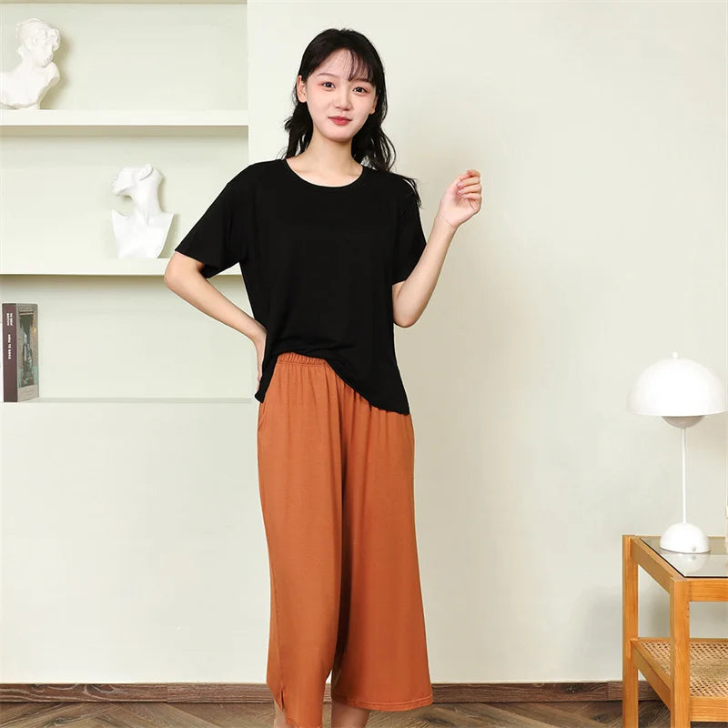 Korean Summer Pajamas Women Sleepwear Pijama Suit Patchwork Color Home Clothes Chest Pad Short Sleeve Nightwear Two Piece Set
