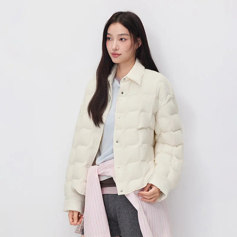 អាវក្រៅ Semir សម្រាប់នារី កអាវបត់ចុះក្រោម ការពារទឹក ទម្ងន់ស្រាល ៩០ ភាគរយ អាវក្រៅរលុង ស្លៀកប្រចាំថ្ងៃរដូវរងាថ្មី ឆ្នាំ២០២៦