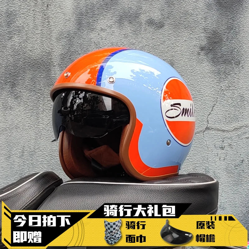 Retro Half Helmet Motorcycle Helmet Women's Motorcycle three-quarters Male American Cruising Motorcycle Half Helmet