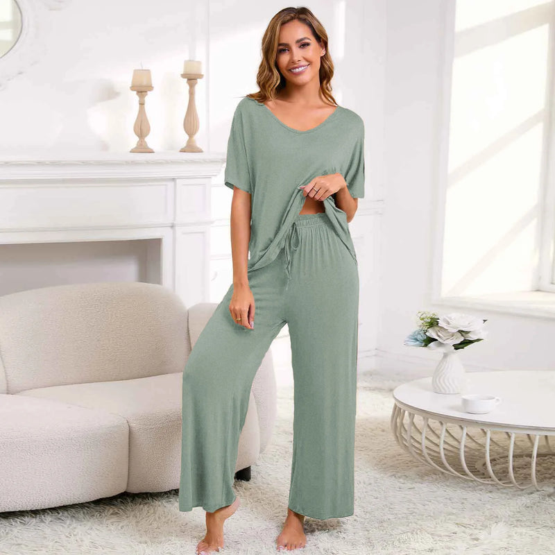 New European Women's Pajamas Short Sleeved Pants Suit Casual Two-piece Set For Women Loose Sleepwear Home Modal Pijama De Mujer