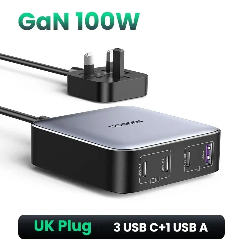 UGREEN 100W 65W GaN Charger 6 in 1 Desktop Laptop Fast Charger For iPhone17 16 15 Pro Max Xiaomi Samsung Tablet Macbook Air iPad