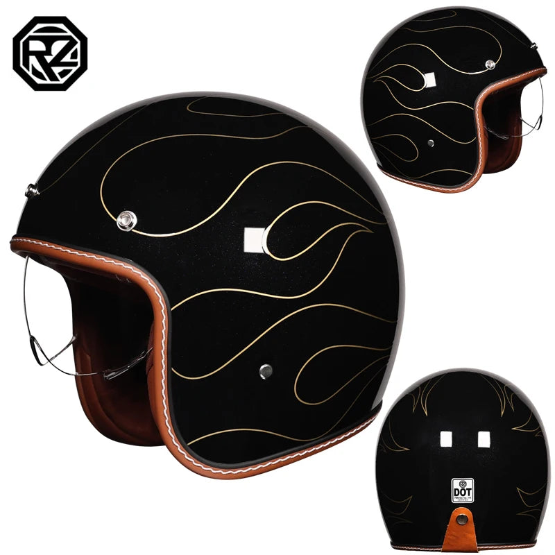 ORZ 3/4 Quarter Open Face Motorcycle Helmet, Vintage Jet Style Half Helmet,Cruiser Chopper Scooter Riding  Certified Casco Moto