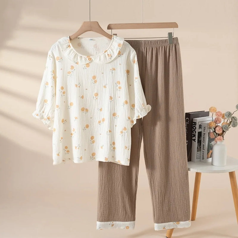 Summer Wear Pajamas for Woman Home Set Female Three-quarter Sleeve Loungewear Sleepwear Women's Cotton Comfort for Homewear