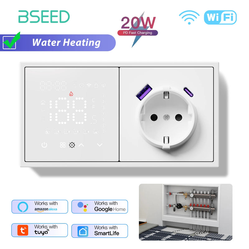 BSEED WIFI Electric Heating Water Boiler Smart Thermostat With Socket Support Alexa Google Temperature Controller Plastic Frame