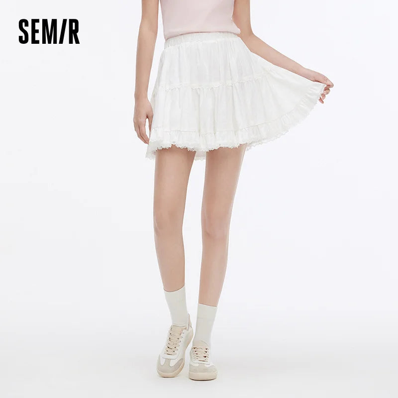 Semir Women Skirt Jacquard Lace Trim Fluffy Cake Dress A Line Minimalist Temperament Cute Mini 2026 Summer Top