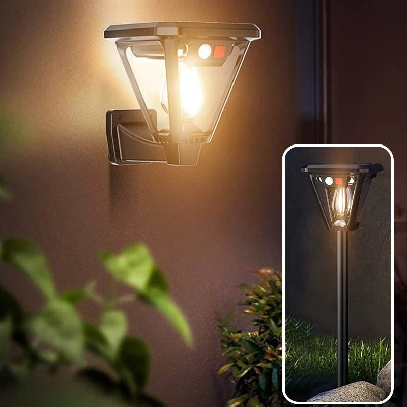 Solar Motion Activated Security Light 2-in-1 Wall Stake Outdoor LED Light Warm White Waterproof Garden Pathway Patio Porch Lamp