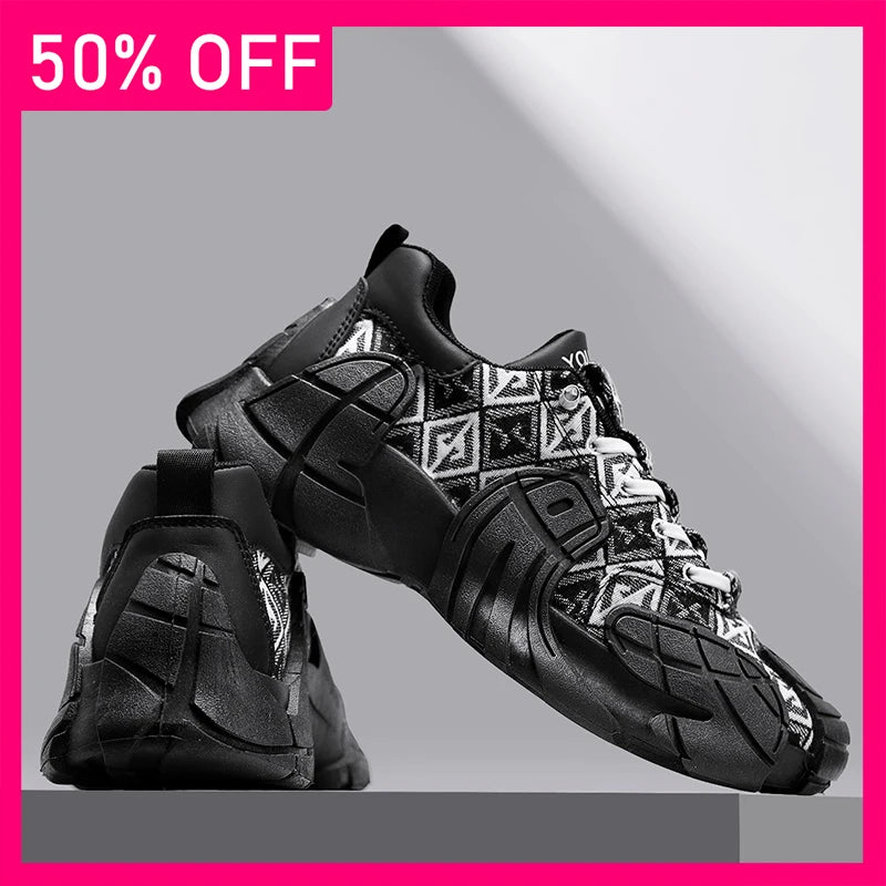 Men Sports Shoes Thick Soled Cushioning Anti Slip Trendy Mesh Breathable Lace Up Running Shoes 2026 New Light Sports Shoes
