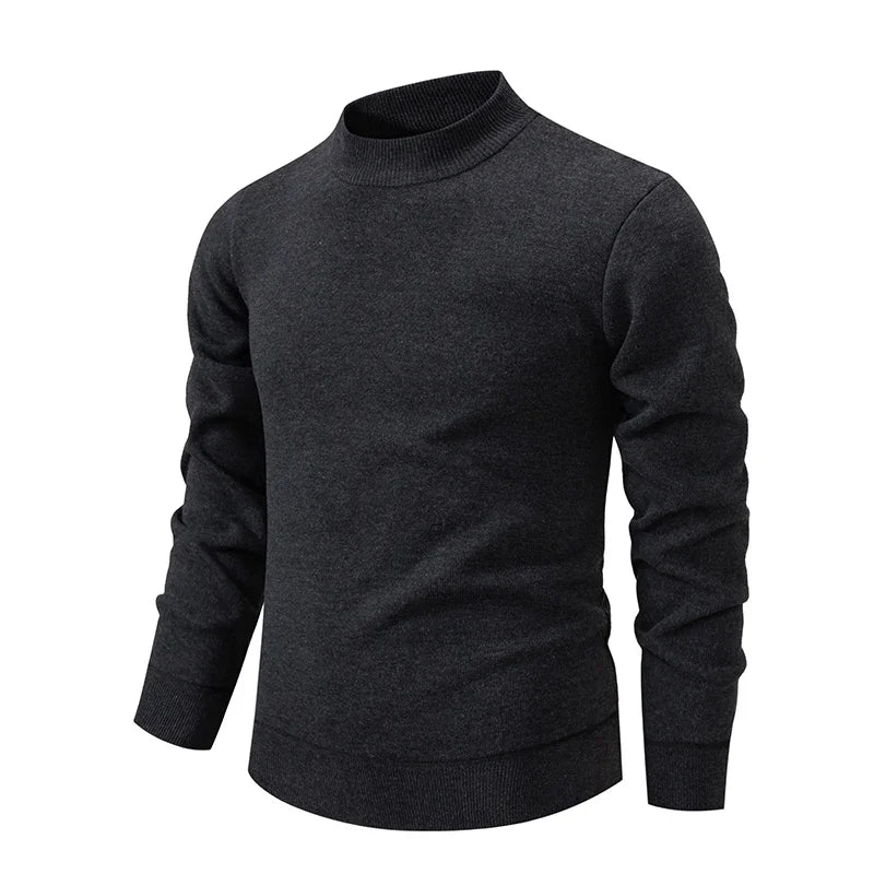 Mens Soft Touch Knit Top Mock Neck Fleece Lined Sweater Long Sleeve Elastic Fabric Autumn Winter Daily Pullover