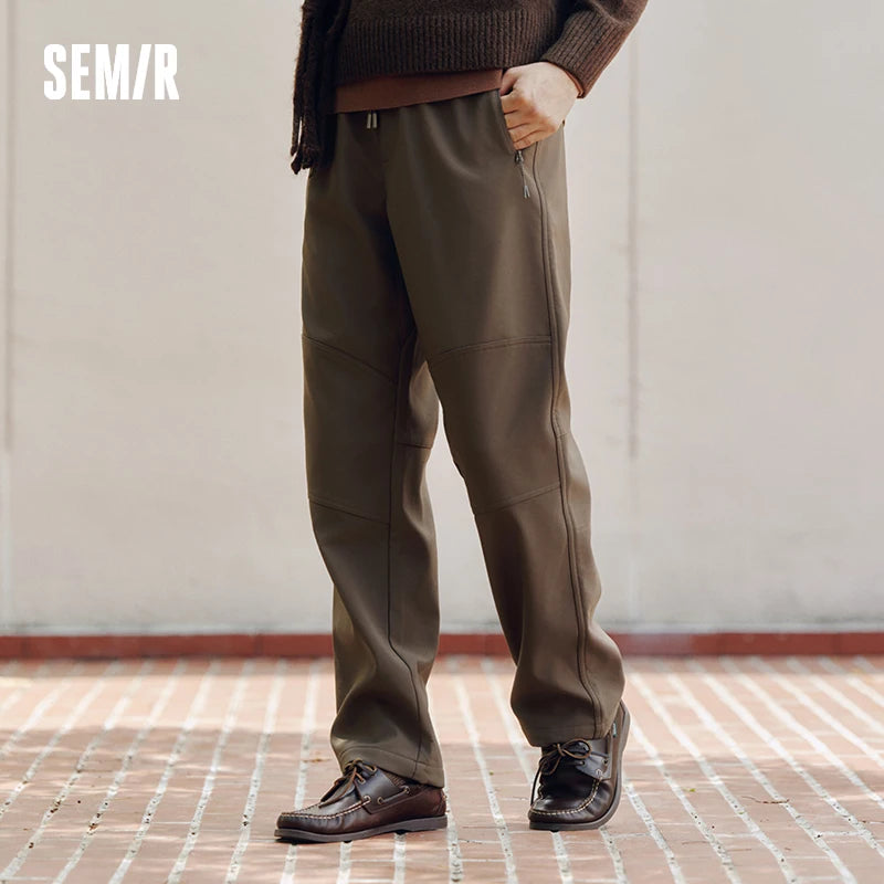 Semir Casual Pants Men Fleece Lined Three-Resistant Outdoor Long Pants 2025 Winter New Straight Leg Elastic Waist Versatile