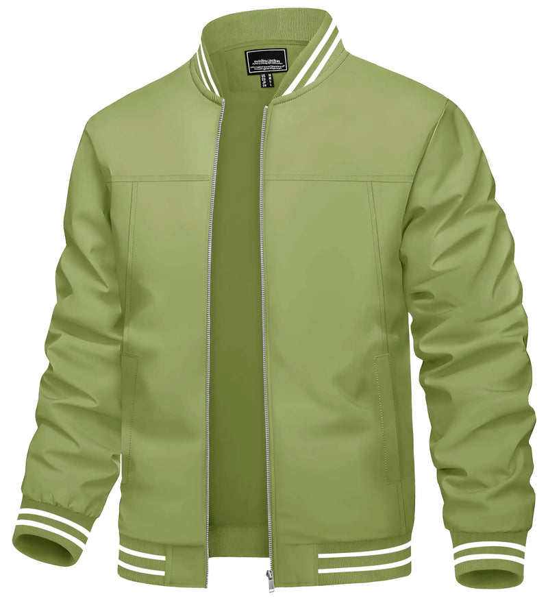TACVASEN Spring Autumn Casual Jacket Mens Lightweight Full Zip Bomer Jacket Waterproof Outdoor Jacket Baseball Male Windbreaker