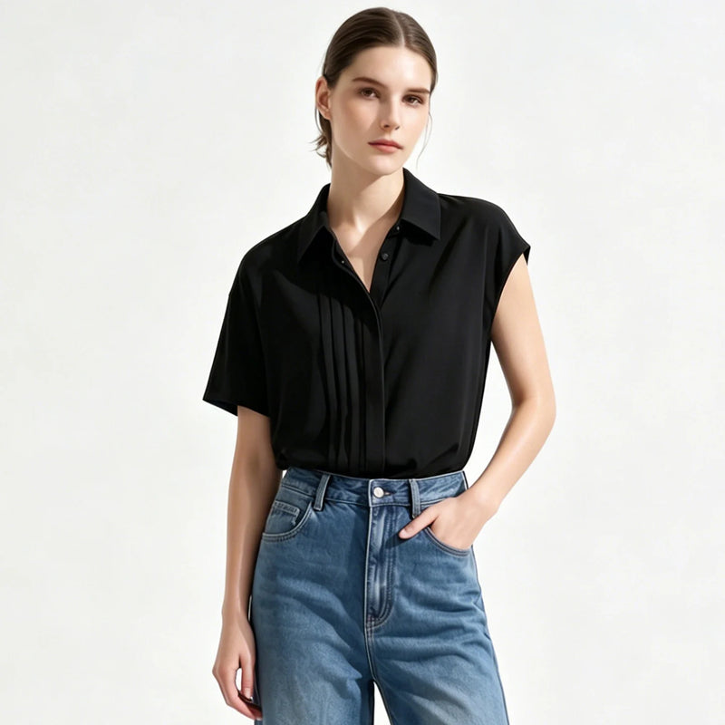 Amii Women's Blouse 2026 Summer New Lapel Collar Asymmetric Dolman Sleeve Chiffon Top Loose Fit Women's Elegant Blouses 12642052
