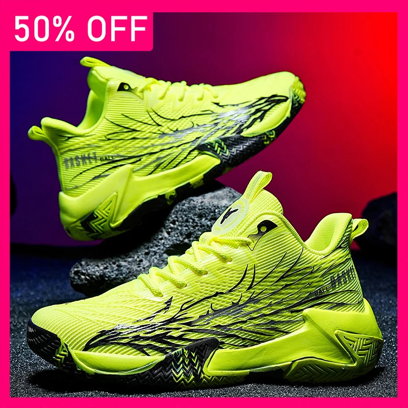 Men Basketball Shoes Flat Bottom Anti Slip Rebound Light Practical Sneakers Fashion Mesh Breathe Competitions Basketball Boots