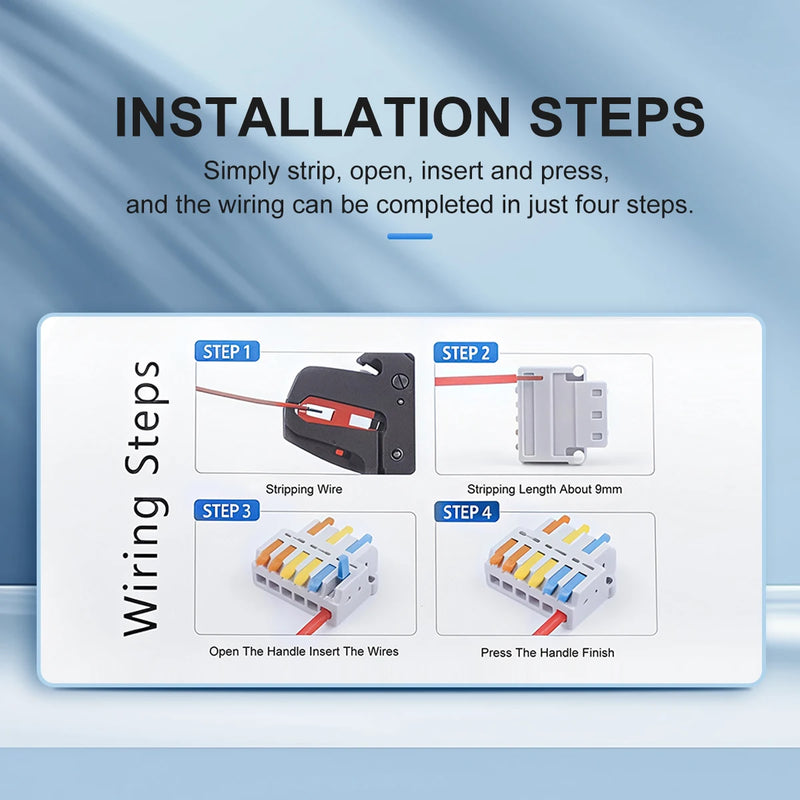 TOMZN Wire Connectors Transparent 6IN2 18PCS 4IN2 24PCS Wire Connectors 28-14AWG 0.08-2.5㎜² L and N + and - Orange Blue