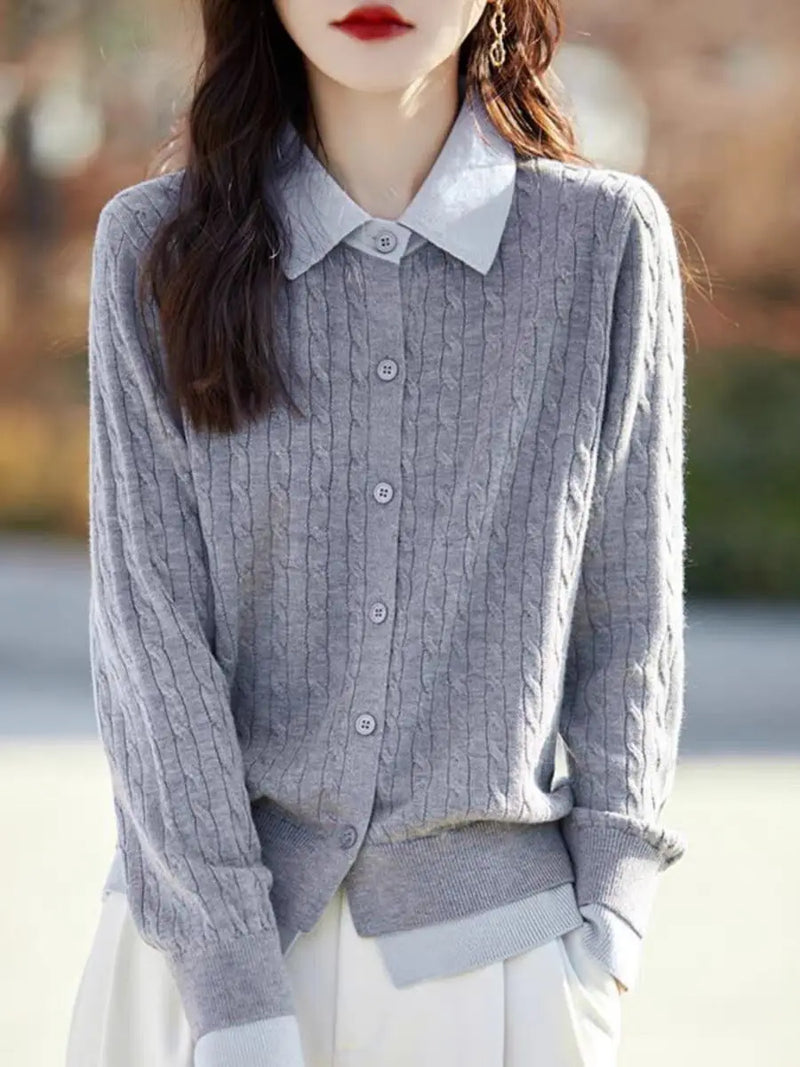 New Korean Woolen Long Sleeve Tops Female Lapel Shirt Spring Autumn Cardigan Women's Sweater Jacket Buttons Knitwear Coat