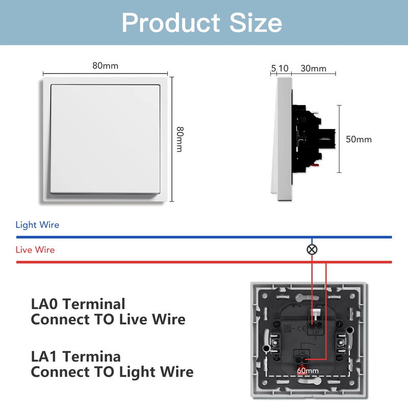 BSEED Mechanical Push Button Switch 1/2Gang 1Way Wall Light Switch Automatic Reset Switch Plastic Frame Rebound Switch