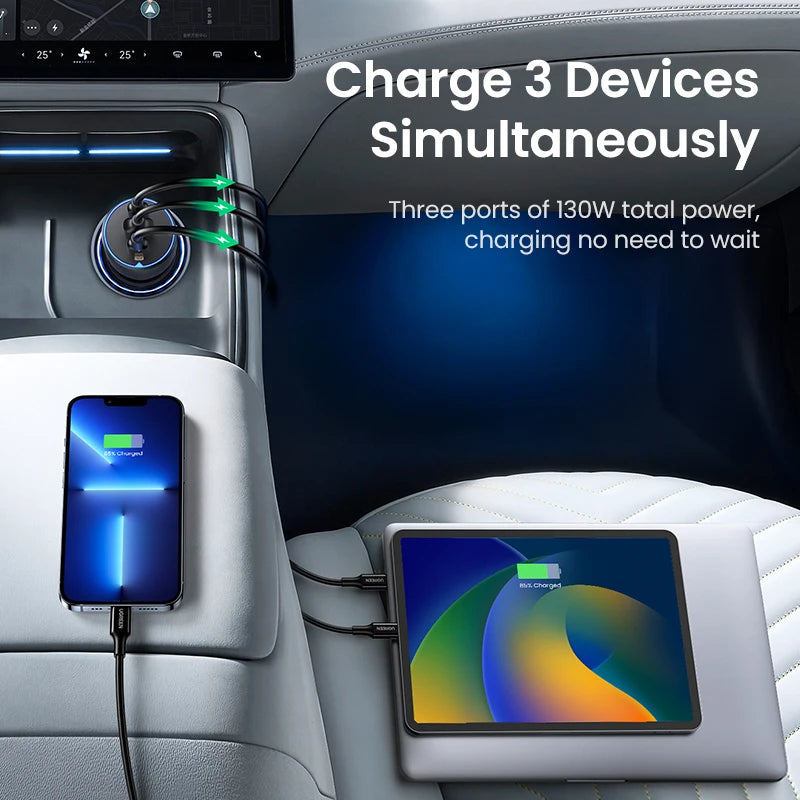 UGREEN 130W USB C Fast Car Charger For Xiaomi iPhone 18 Samsung Galaxy S25 Laptops PD3.0 Fast Charging USB Type C Car Charger