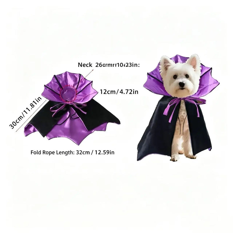 Halloween Vampire Cape for Cats & Small Dogs, Black Orange Bat Wing Pet Costume with Glowing Beads, Adjustable Elastic Straps
