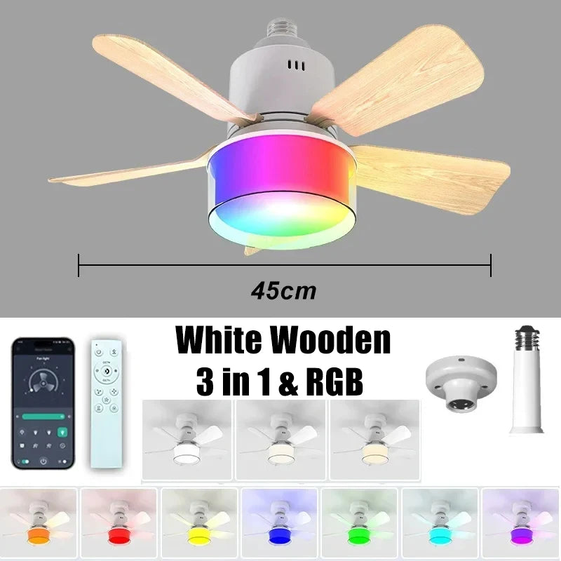 E27 LED Ceiling Fan Light with APP Remote Control Dimming 6-speed Adjustable Wind Speed Suitable for Living Room Study Home Use