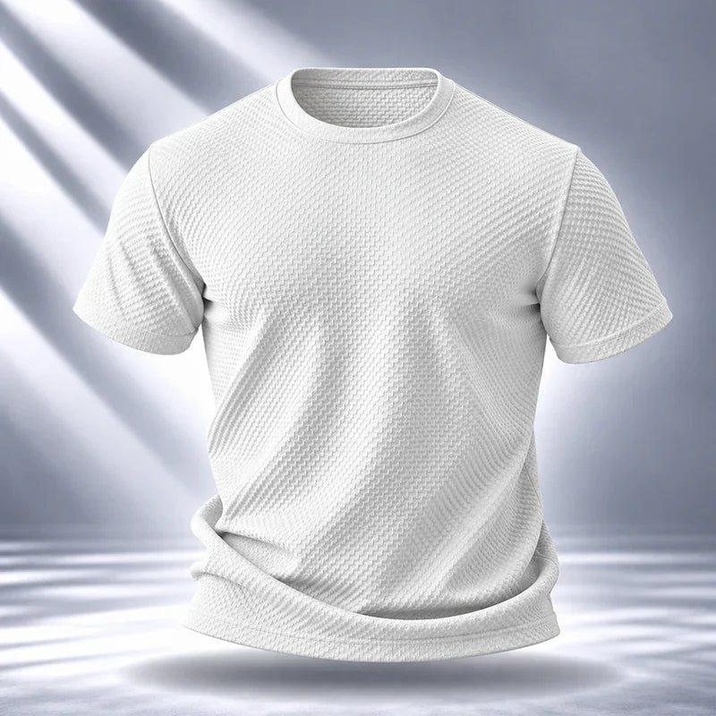 Mens Short Sleeve T Shirt Garment Fine Workmanship Breathable Soft Waffle Material Stretchy Fit For Casual Daily Wearing