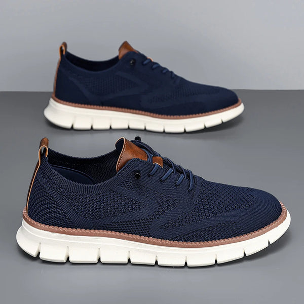 Men's Knitted Upper Casual Shoes Breathable Soft Sole Business Leisure Sneakers Non-slip Walking Shoes for Daily Commute