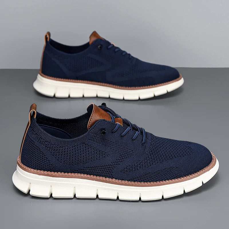 Men's Knitted Upper Casual Shoes Breathable Soft Sole Business Leisure Sneakers Non-slip Walking Shoes for Daily Commute