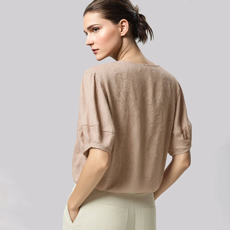 Amii Women's Blouse 2026 Summer New Round Neck Linen Blend Lantern Sleeve Top French Style Loose Casual Shirt For Women 12612036