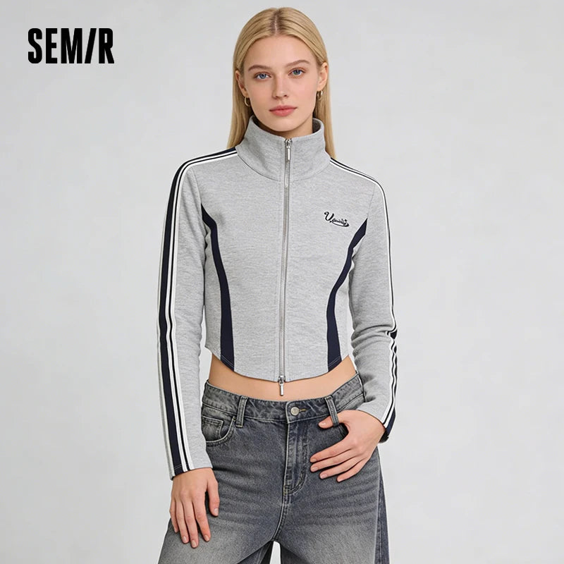 Semir Short Jacket ColorBlock Fitted Coat Women Spring 2025 StandCollar Slim Sport Trend