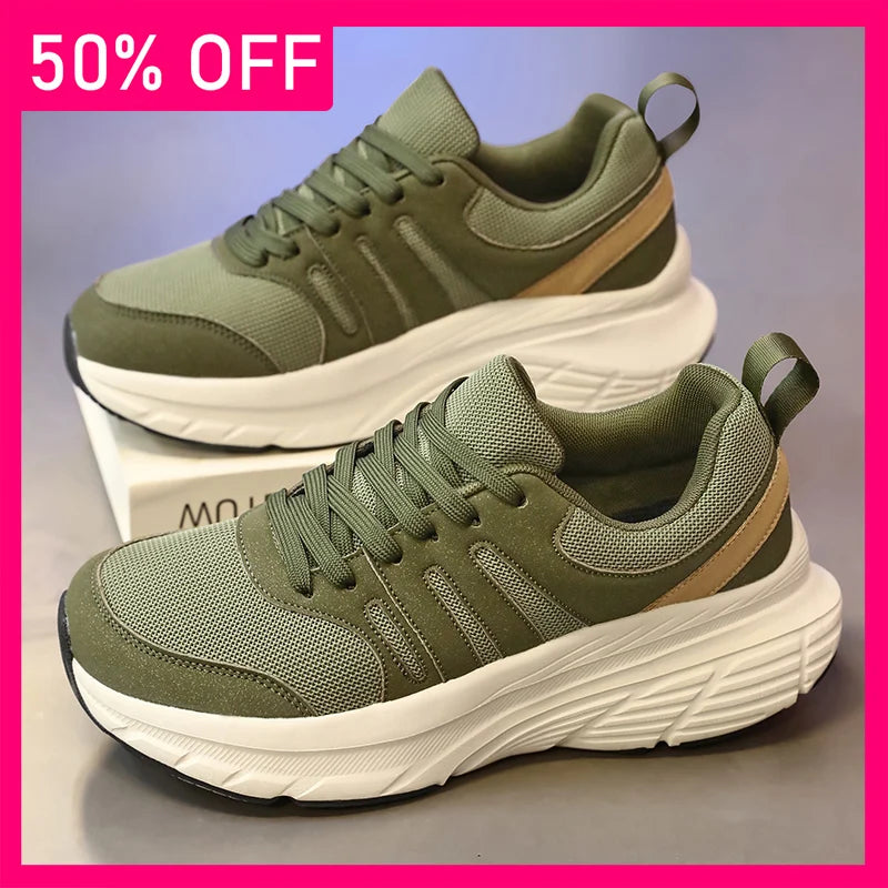 Men Sports Shoes Trendy Mesh Breathe Lace Up Outdoor Running Shoes New Soft Sole Shock-absorbing Comfort Versatile Tennis Shoes