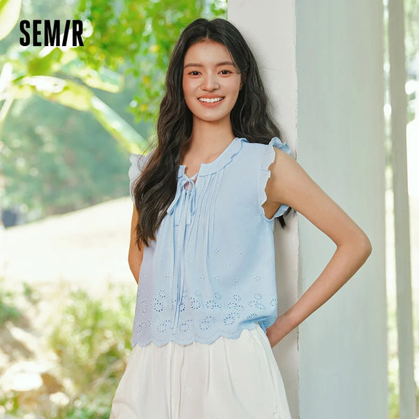 អាវស្ត្រី Semir កប្បាសប៉ាក់បូខ្លី ចរ ផ្អែម ទាន់សម័យ រដូវក្តៅ ឆ្នាំ២០២៦ ម៉ូដធម្មតា អាវដែលអាចប្រើប្រាស់បានច្រើនយ៉ាង