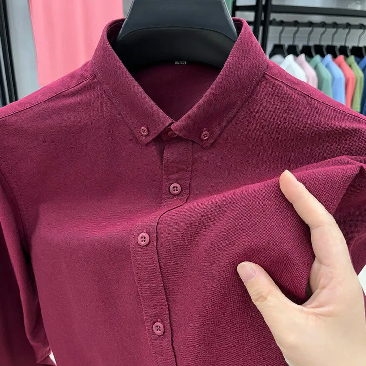 High-quality men's long-sleeve shirt made of 100% cotton, breathable, sweat-wicking, suitable for business or casual wear.M-4XL