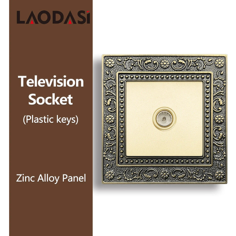 Deopoguye Vintage EU FR UK Light Switch Socket,Europe Standard Metal Zinc Alloy Push 1/2/3Gang Switch Panel for Home Improvement