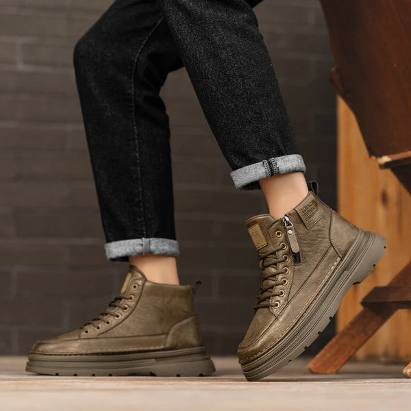 Men's Boots Four Season New Soft-Sole Anti-Slip Casual Boots Fashion Youth Joker Outdoor Work Boots Retro British High-Top Boots