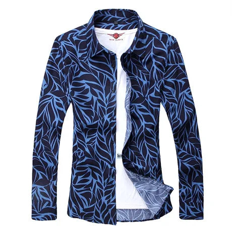 2026 New Men's Blue Long Sleeve Printed Shirt, Business Casual Male Shirts, Asian Size Camisas Para Hombre M-5XL 6XL 7XL