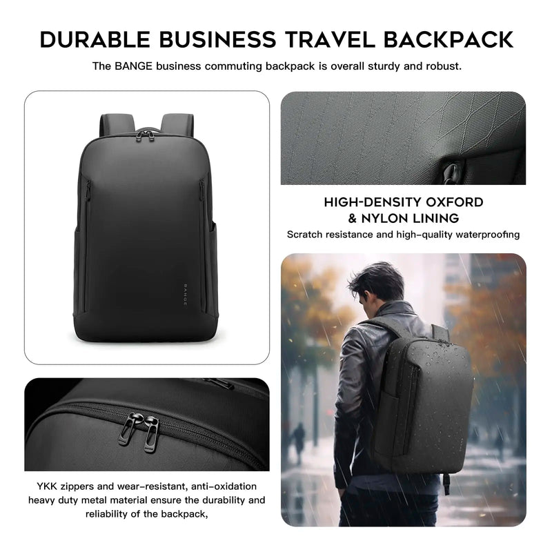 BANGE New Casual Multi-Pockets Big Capacity Daily 15.6inch Laptop Light Waterproof For Business Trip Roomy Men Backpack with YKK