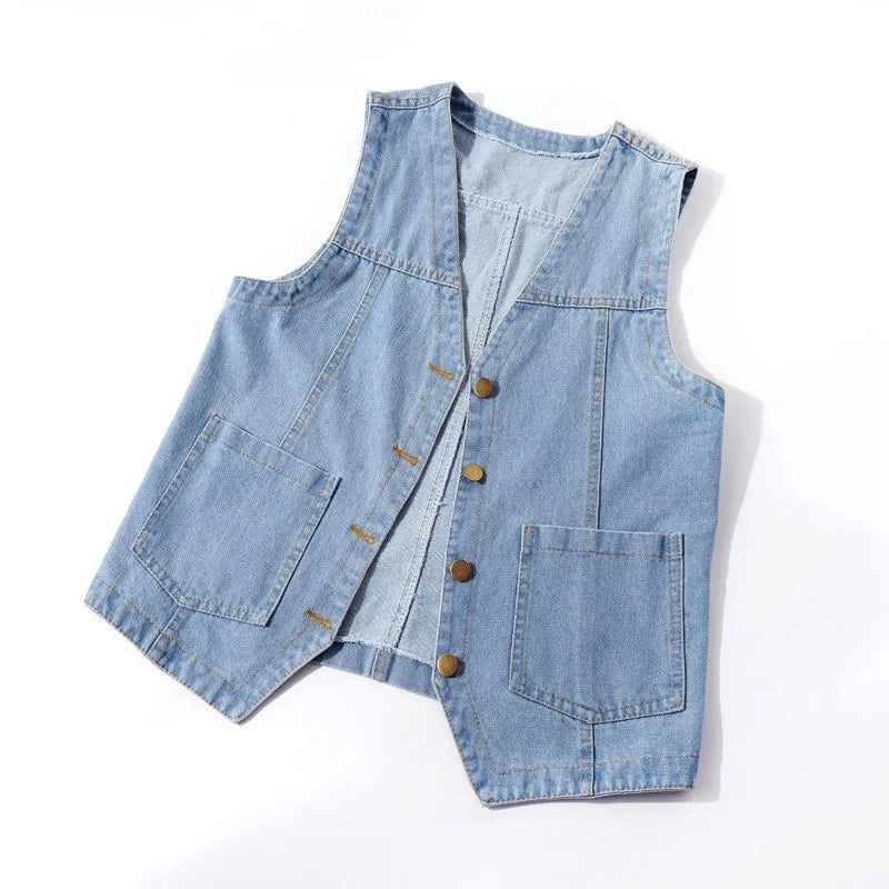 Spring Autumn Versatile Denim Vest Women's Chalecos Short Loose Korean Version BF Sleeveless Jacket Student Waistcoat Tide