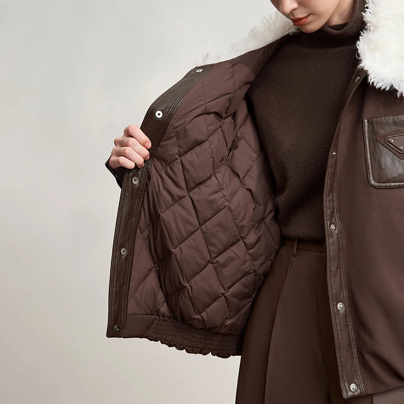 Amii Down Coats For Woman 2026 Winter New Casual Warm Patchwork Versatile Down Jacket Women's Long Sleeves Loose Top 12544075