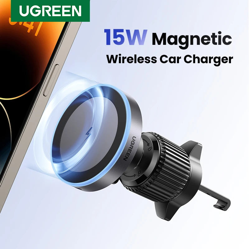 UGREEN 15W Magnetic Car Phone Holder Wireless Charger Stand For iPhone 16 17 Pro Max Charging for Magsafe Car Charger LED Light