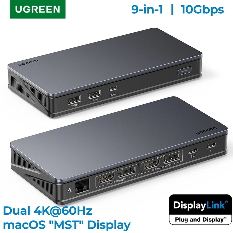 UGREEN DisplayLink Docking Station 2xDP 2xHDMI Dual 4K@60Hz for macOS Extend Screen AAB ABC Mode Windows 10Gbps PD100W RJ45 HUB
