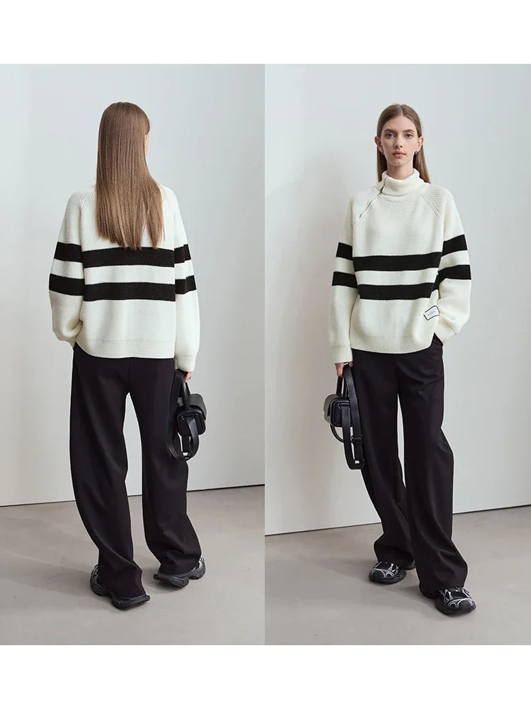 អាវយឺត Amii Turtleneck សម្រាប់ស្ត្រី អាវក្រៅរលុង មានខ្សែរ៉ូត 2025 រដូវរងាថ្មី ដៃវែង ប៉ាក់ឆ្នូត អាវសម្រាប់ស្ត្រី 12444213