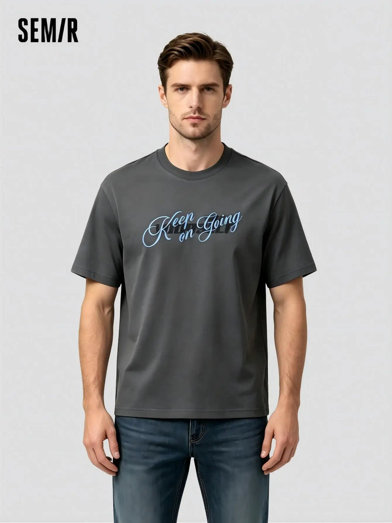 Semir Mens Tshirt 2026 Trendy Letter Printed Knitted Moisture Wicking Quick Dry Crew Neck Casual