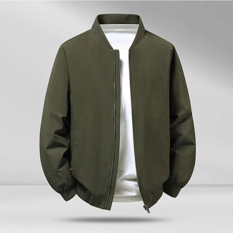 Men's Casual Bomber Jacket Stand Collar Zip Up Jacket Lightweight Anti-Wrinkle Solid Color Coat