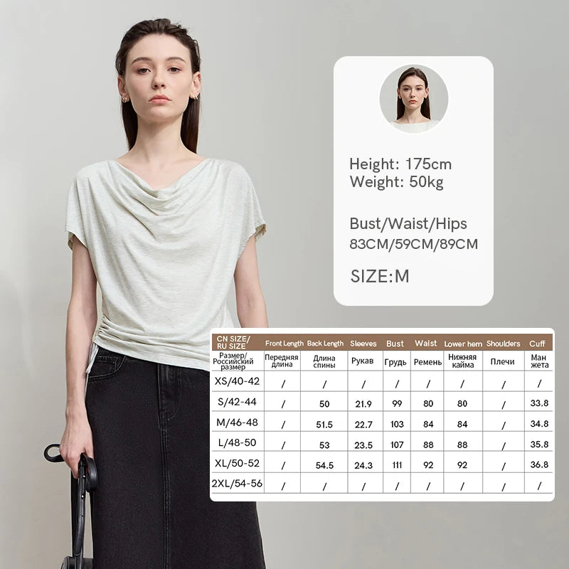 AMII Minimalist Soft Loose T-Shirt Summer Fashion Tees Unique Design Swing Neck Short Sleeve Knit Top Women Clothing 12512056