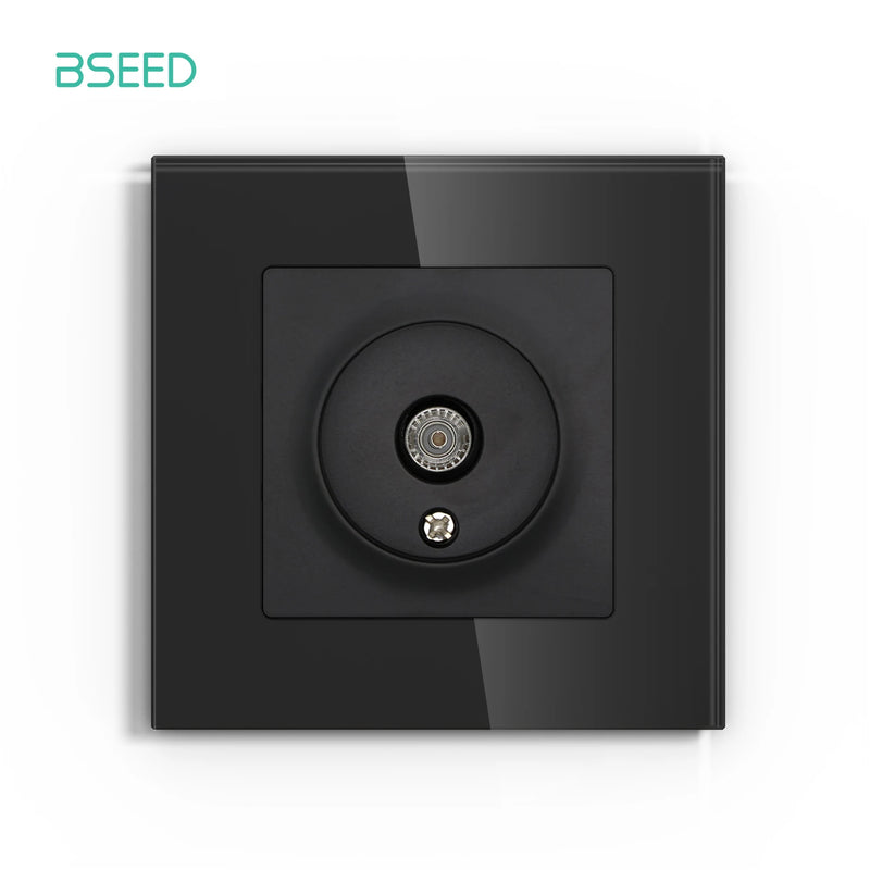 BSEED EU Standrad Wall Power Socket TV Plug RJ45 Internet Socket Satellite Outlet Glass Panel TV Telephone Computer